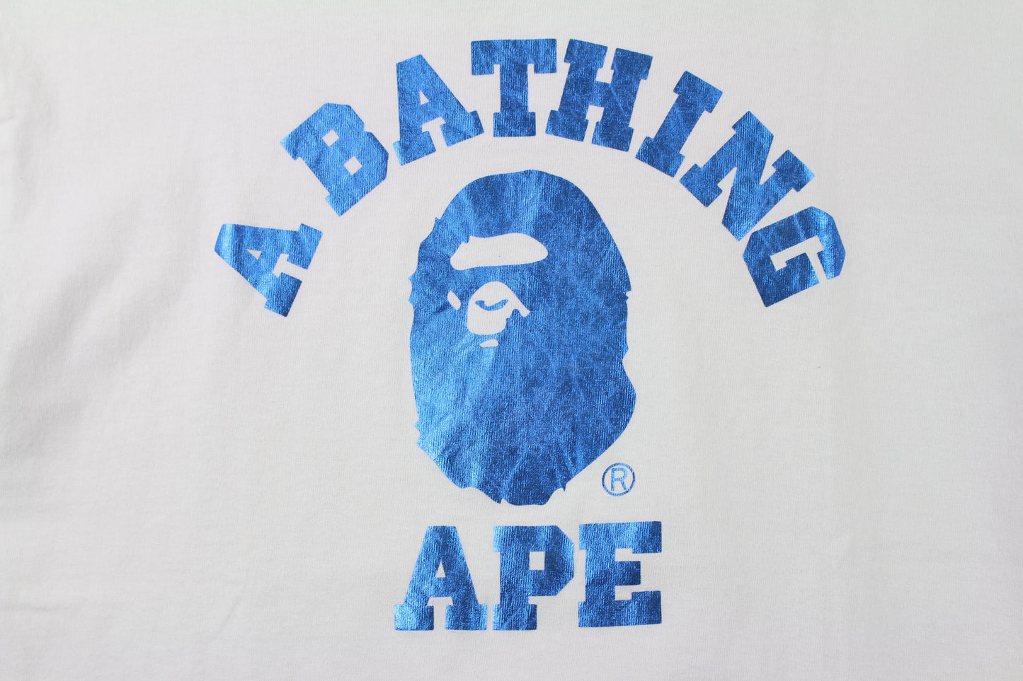 Bape Blue Foil College Logo Tee White - SaruGeneral