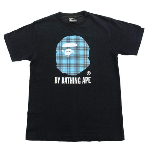 T-shirt Bape à carreaux bleus et logo Big Ape noir