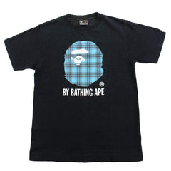 Bape Blue Plaid Big Ape Logo Tee Black