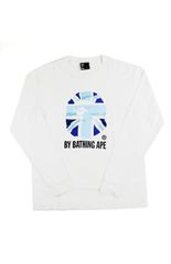 Bape Blue Union Jack Big Ape Logo Tee LS White