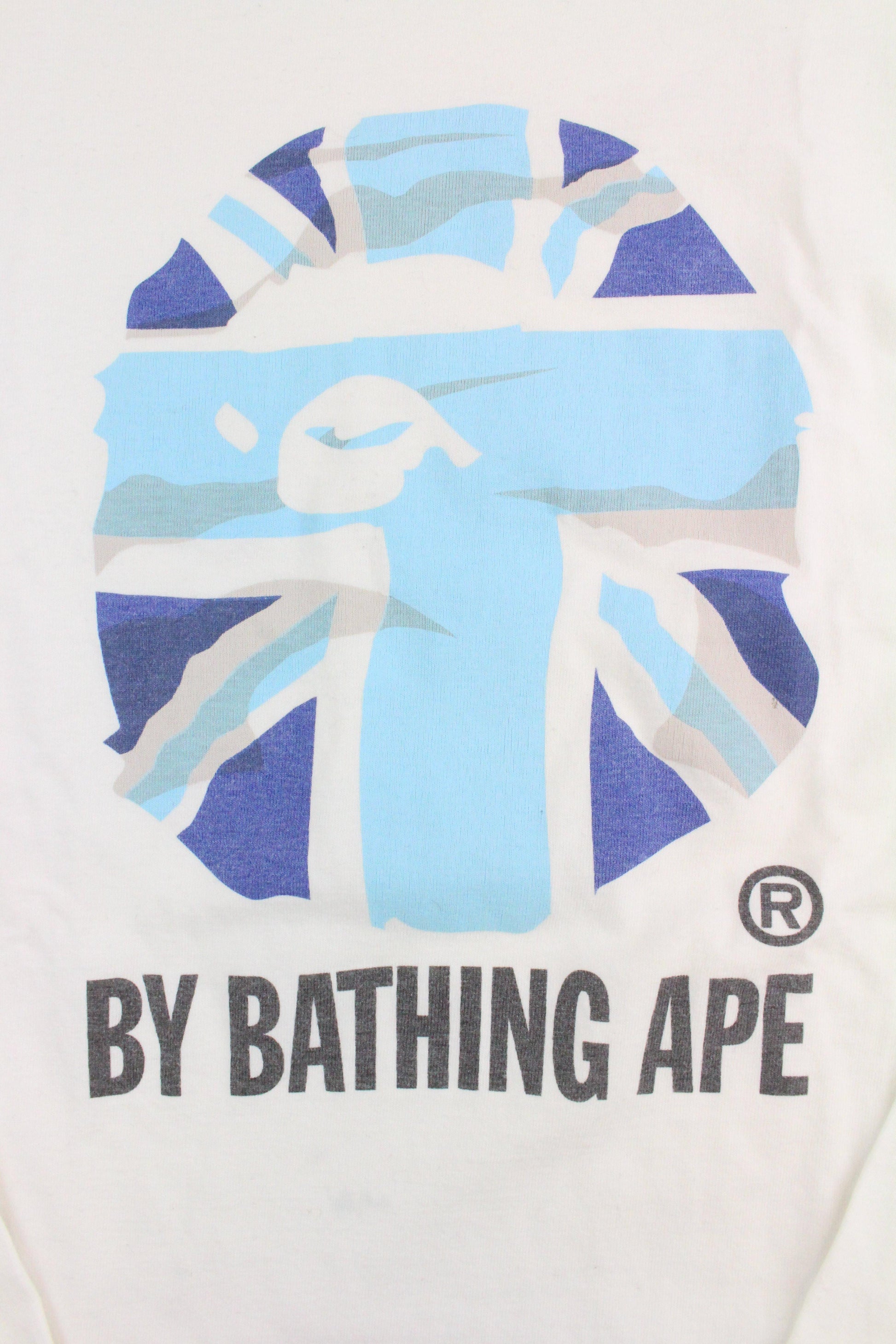Bape Blue union Jack Big Ape Logo LS White - SaruGeneral