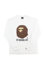 Bape Brown Big Ape Text LS Blanc
