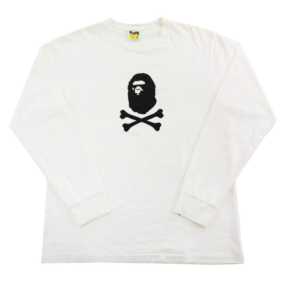 Bape Crossbones Big Ape Logo Tee LS White - SaruGeneral