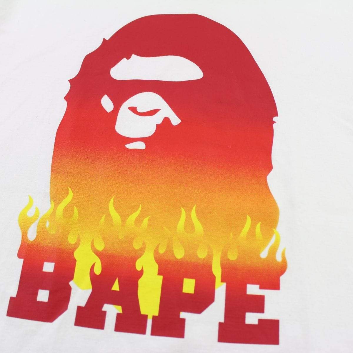 Bape Flame Text Big Ape Logo Tee White - SaruGeneral