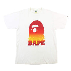 T-shirt Bape Flame Text Big Ape Logo Blanc