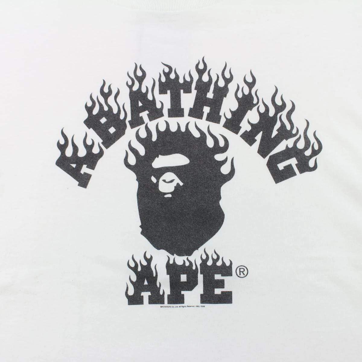 Bape Black Flame College Logo Tee White - SaruGeneral