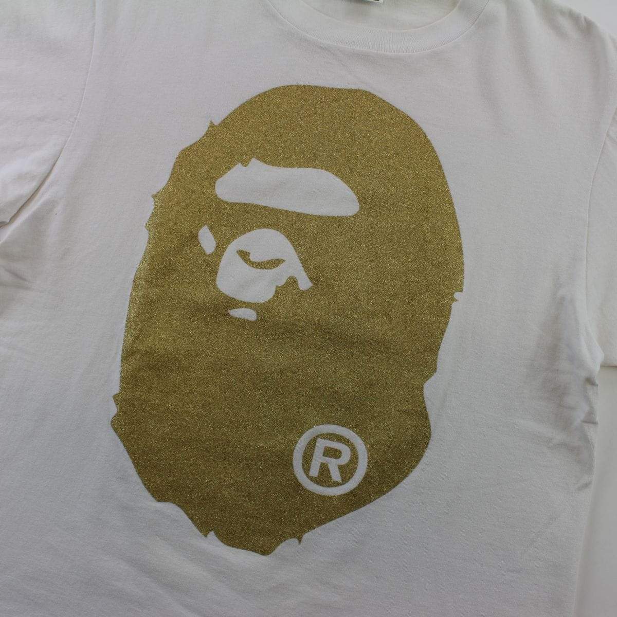 Bape Gold Glitter Big Ape Logo Tee White - SaruGeneral