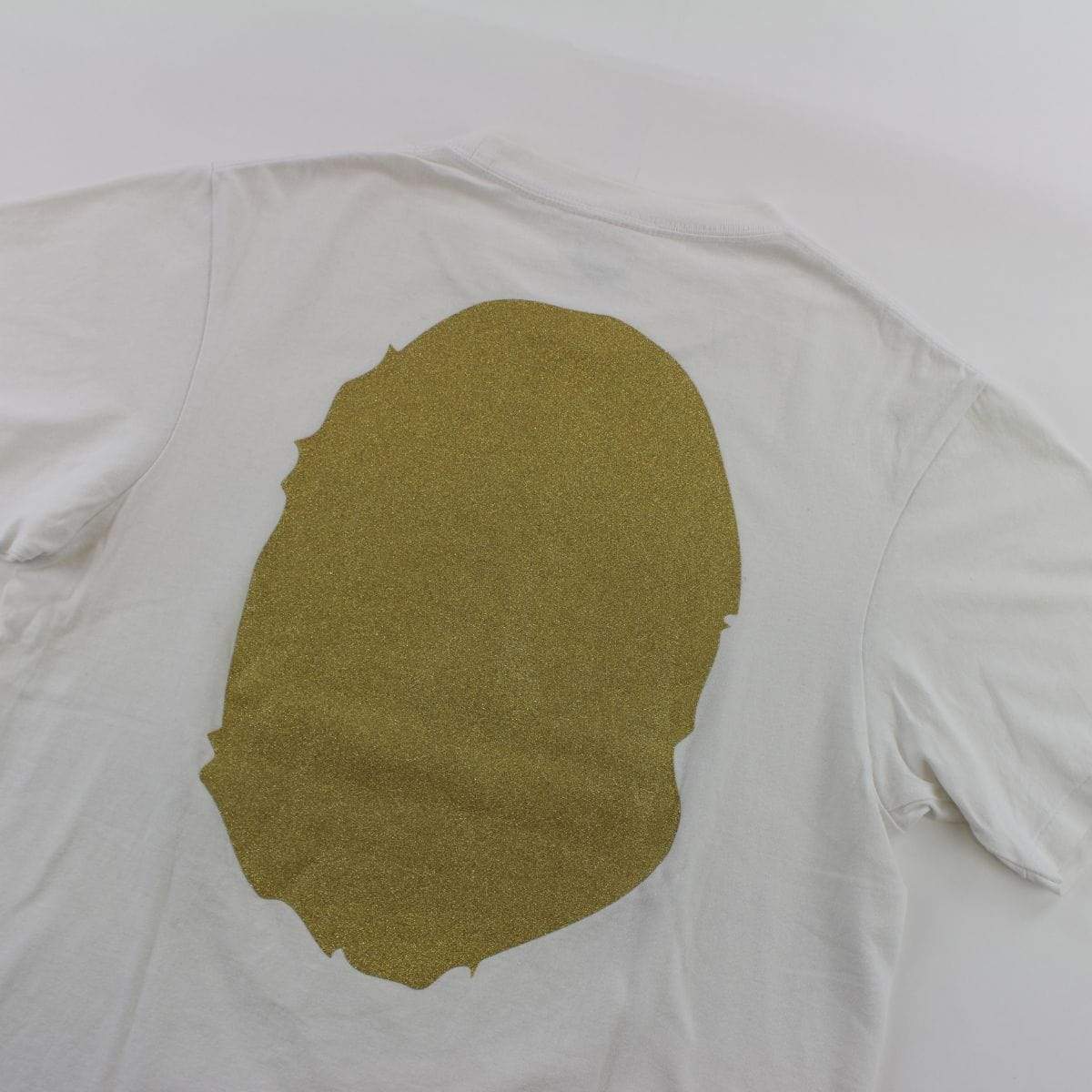 Bape Gold Glitter Big Ape Logo Tee White - SaruGeneral