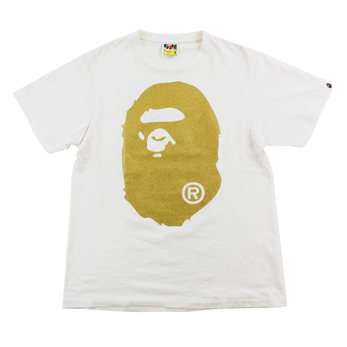 Bape Gold Glitter Big Ape Logo Tee White - SaruGeneral