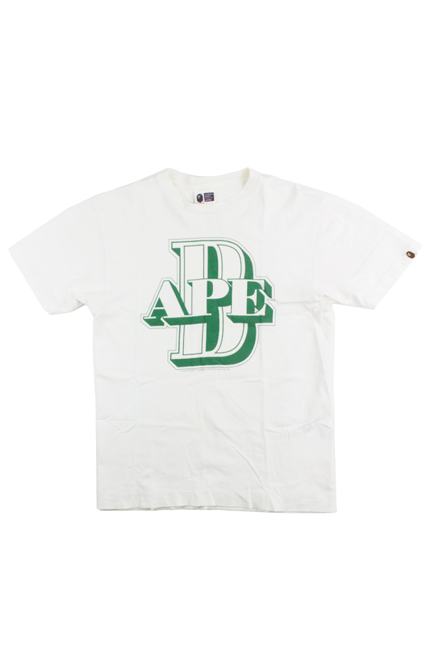 Bape Green busy works 3D Text Tee White - SaruGeneral