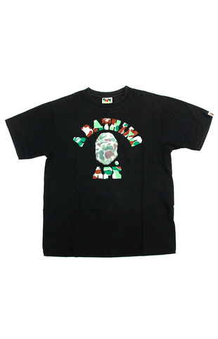 T-shirt Bape Green Brown College Logo Noir
