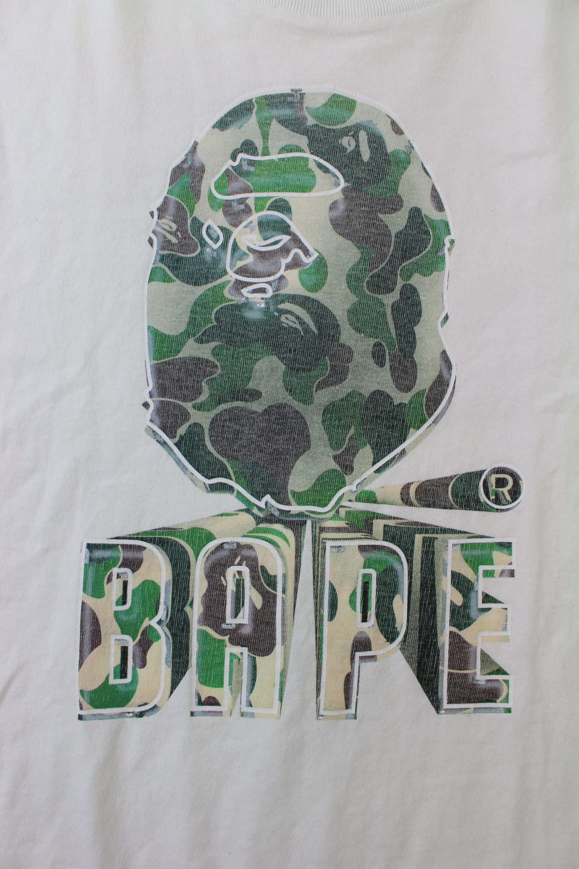Bape Green Camo 3D Text Ape Logo Tee White - SaruGeneral