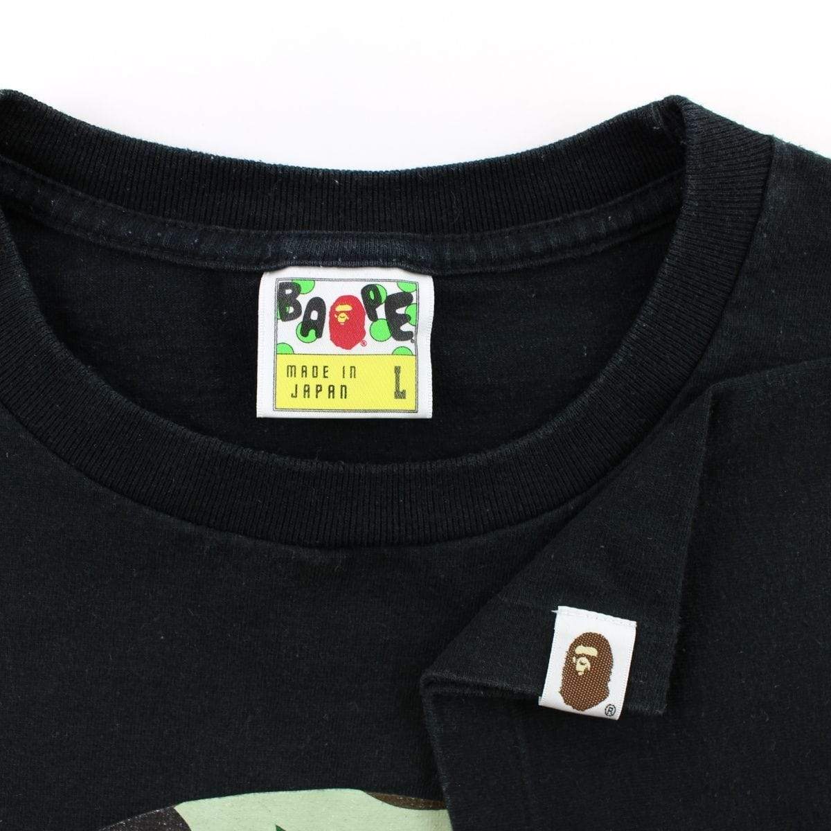 Bape Green Camo Busy Works Logo Tee Black - SaruGeneral