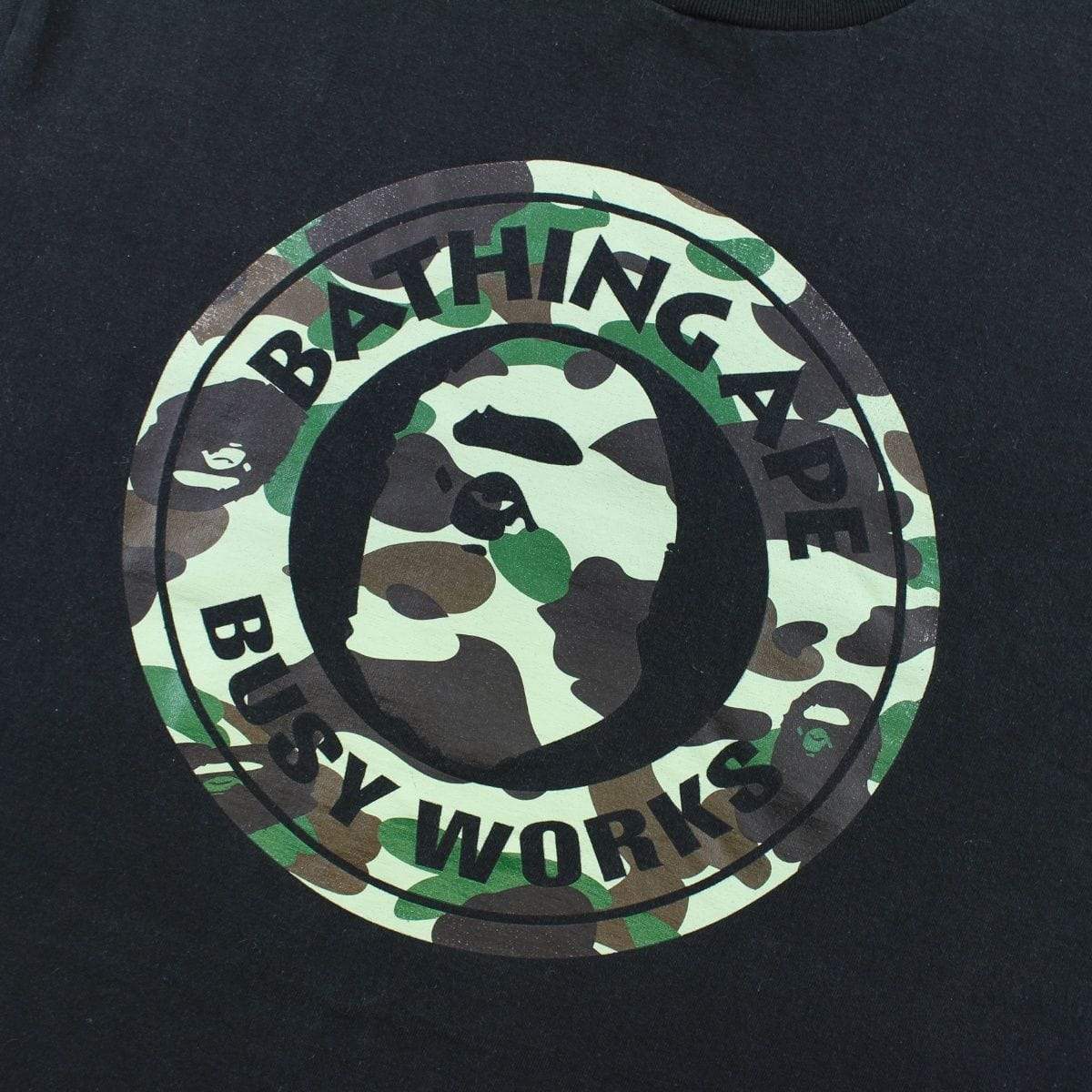 Bape Green Camo Busy Works Logo Tee Black - SaruGeneral