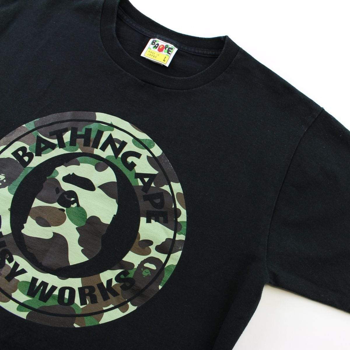 Bape Green Camo Busy Works Logo Tee Black - SaruGeneral