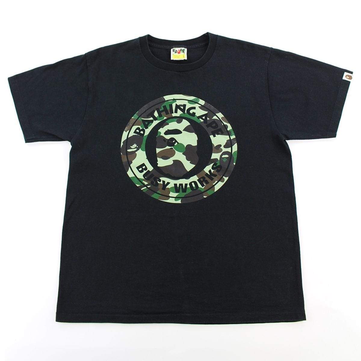 Bape Green Camo Busy Works Logo Tee Black - SaruGeneral