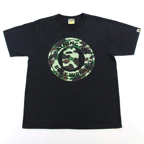 T-shirt Bape vert camouflage Busy Works avec logo noir