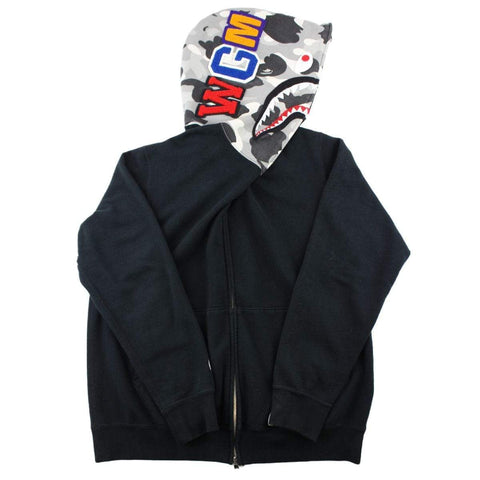 Sweat à capuche Bape gris camouflage demi-requin noir