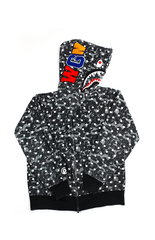 Sweat à capuche Bape gris camouflage à pois et requin noir