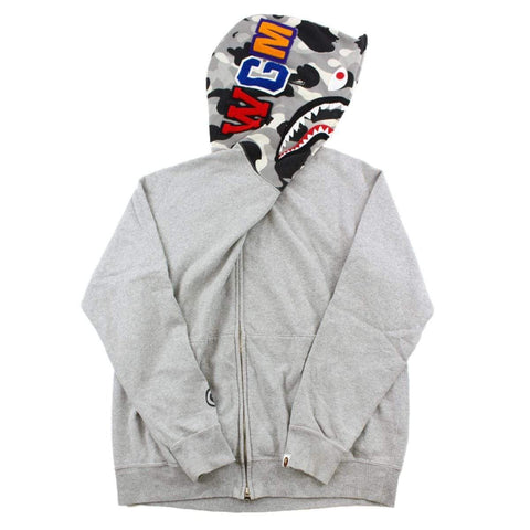 Sweat à capuche zippé Bape gris camouflage requin
