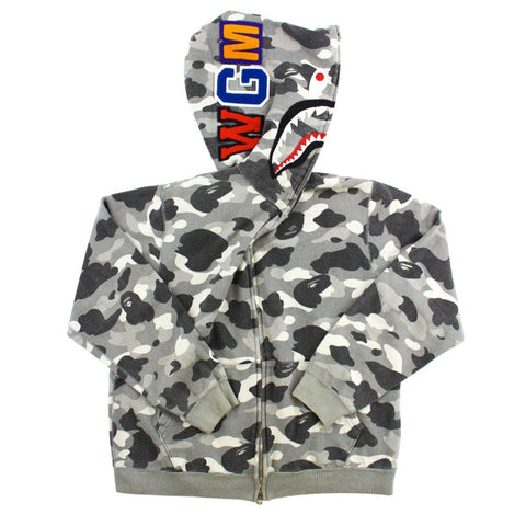 Sweat à capuche Bape gris camouflage requin