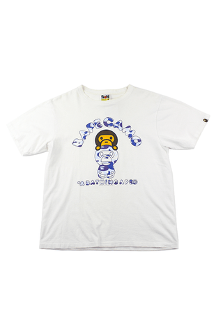 T-shirt Bape Milo bleu camouflage avec logo universitaire blanc