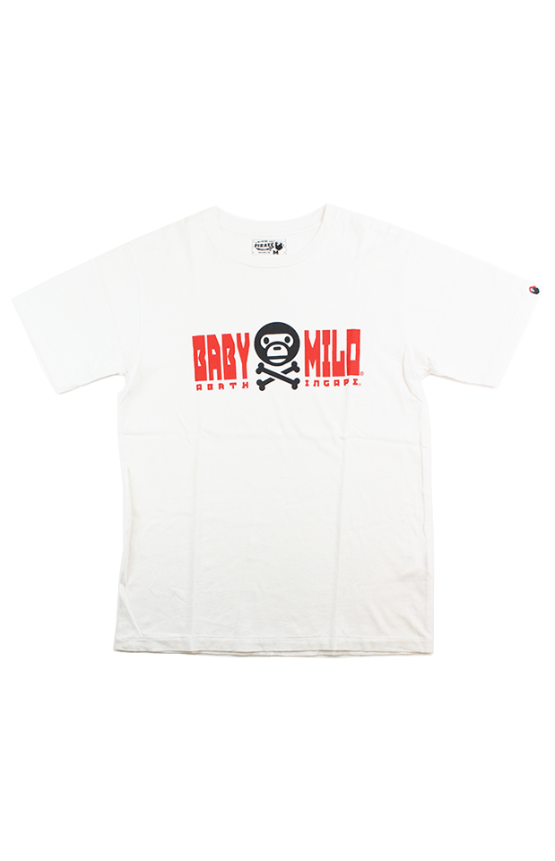 Bape Milo Bones Red text Tee White - SaruGeneral