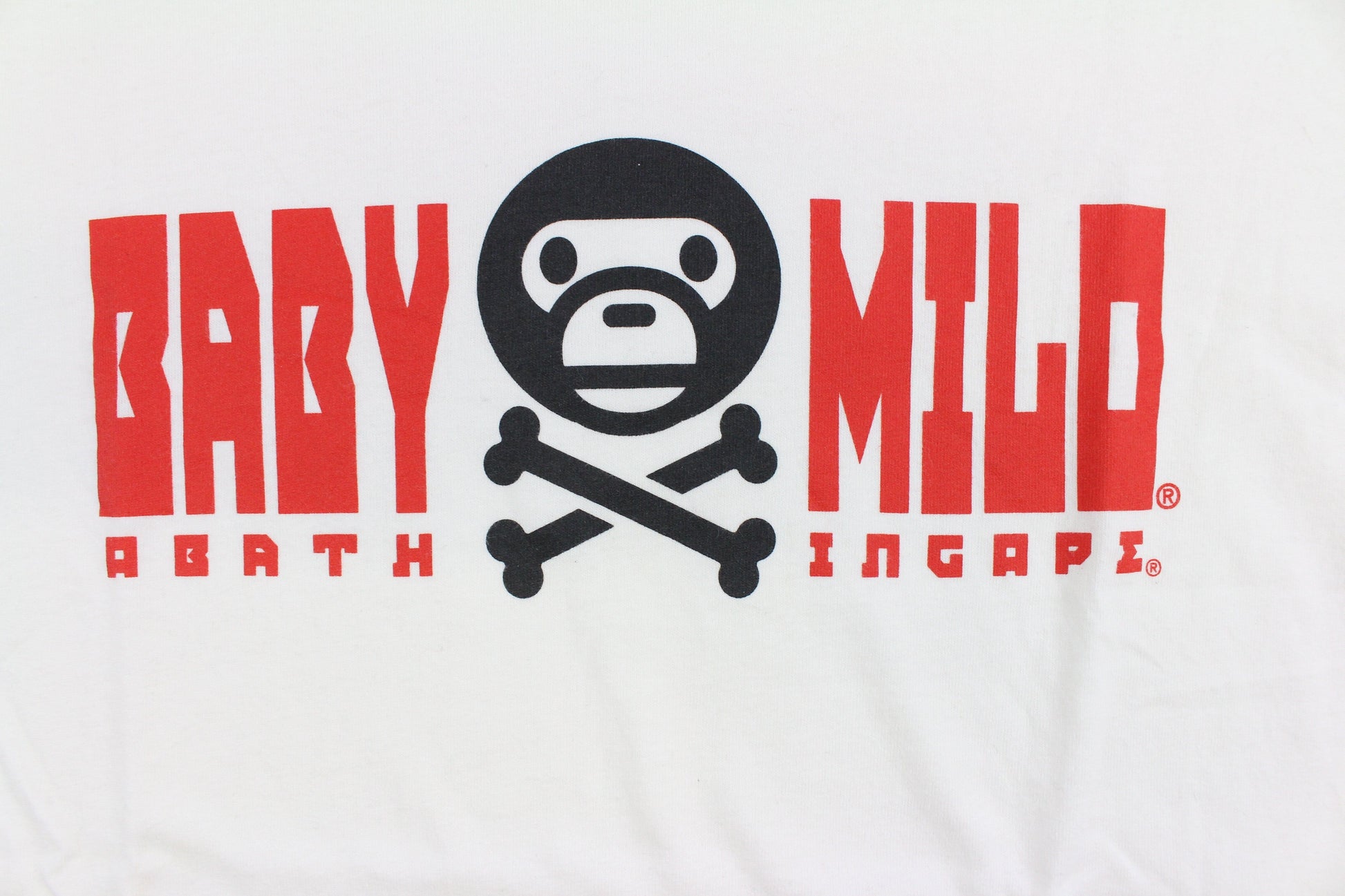 Bape Milo Bones Red text Tee White - SaruGeneral