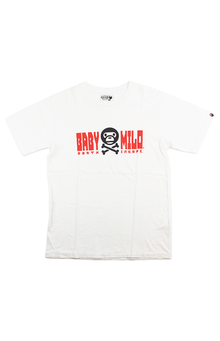 T-shirt Bape Milo Bones rouge avec texte blanc