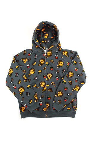 Sweat à capuche zippé Bape Milo Food gris
