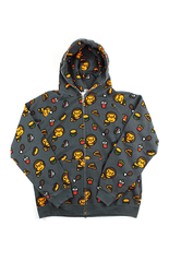 Sweat à capuche zippé Bape Milo Food gris