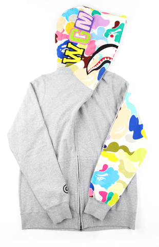 Sweat à capuche Bape Multi Camo Half Shark gris
