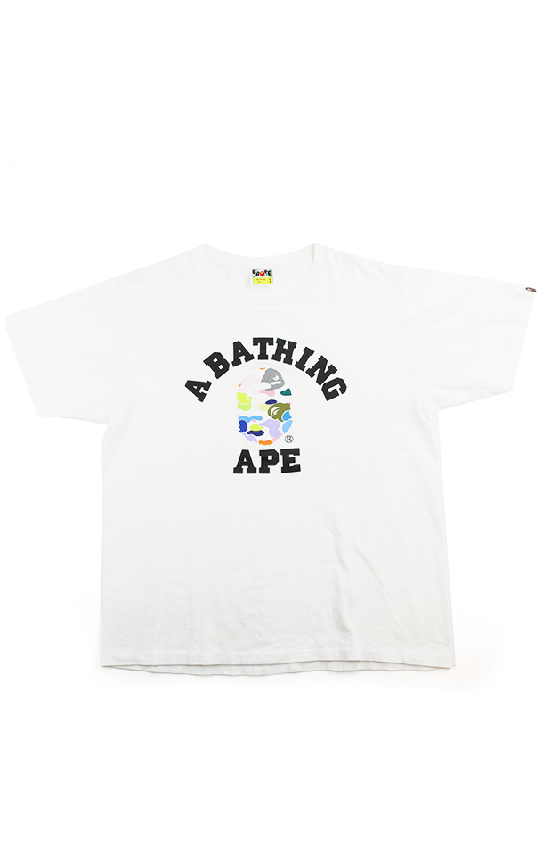 Bape white Multi Camo College Logo Tee White - SaruGeneral