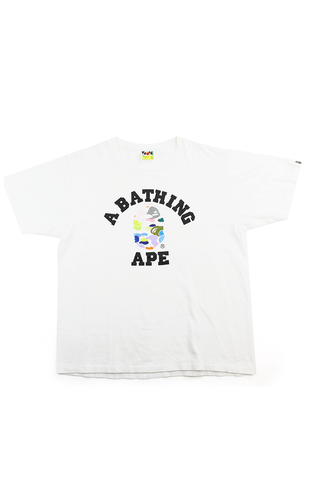 T-shirt Bape blanc à logo universitaire multi-camouflage