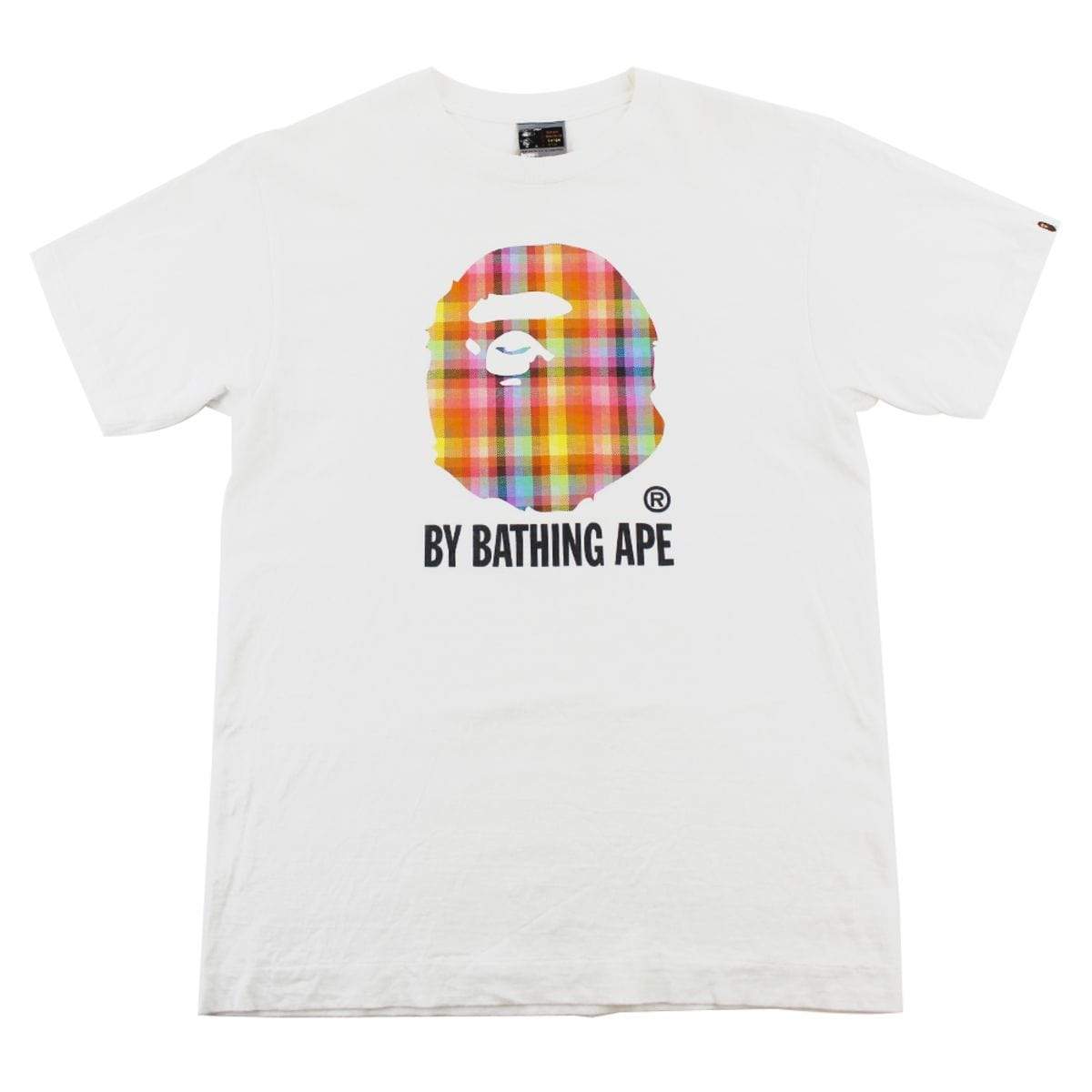 Bape Multi Plaid Big Ape Logo Tee White - SaruGeneral