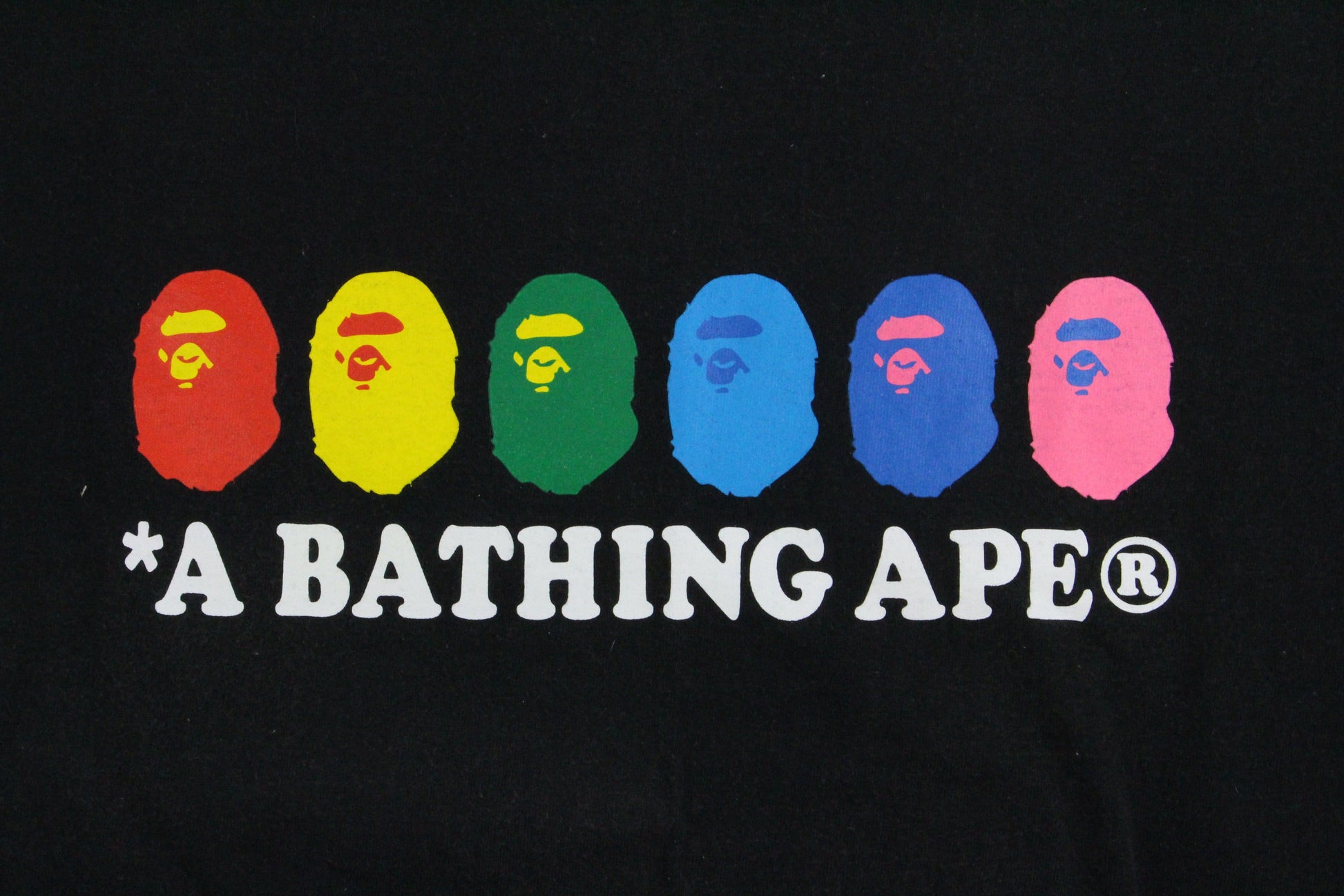 Bape Multicoloured Big Ape logos Tee Black - SaruGeneral