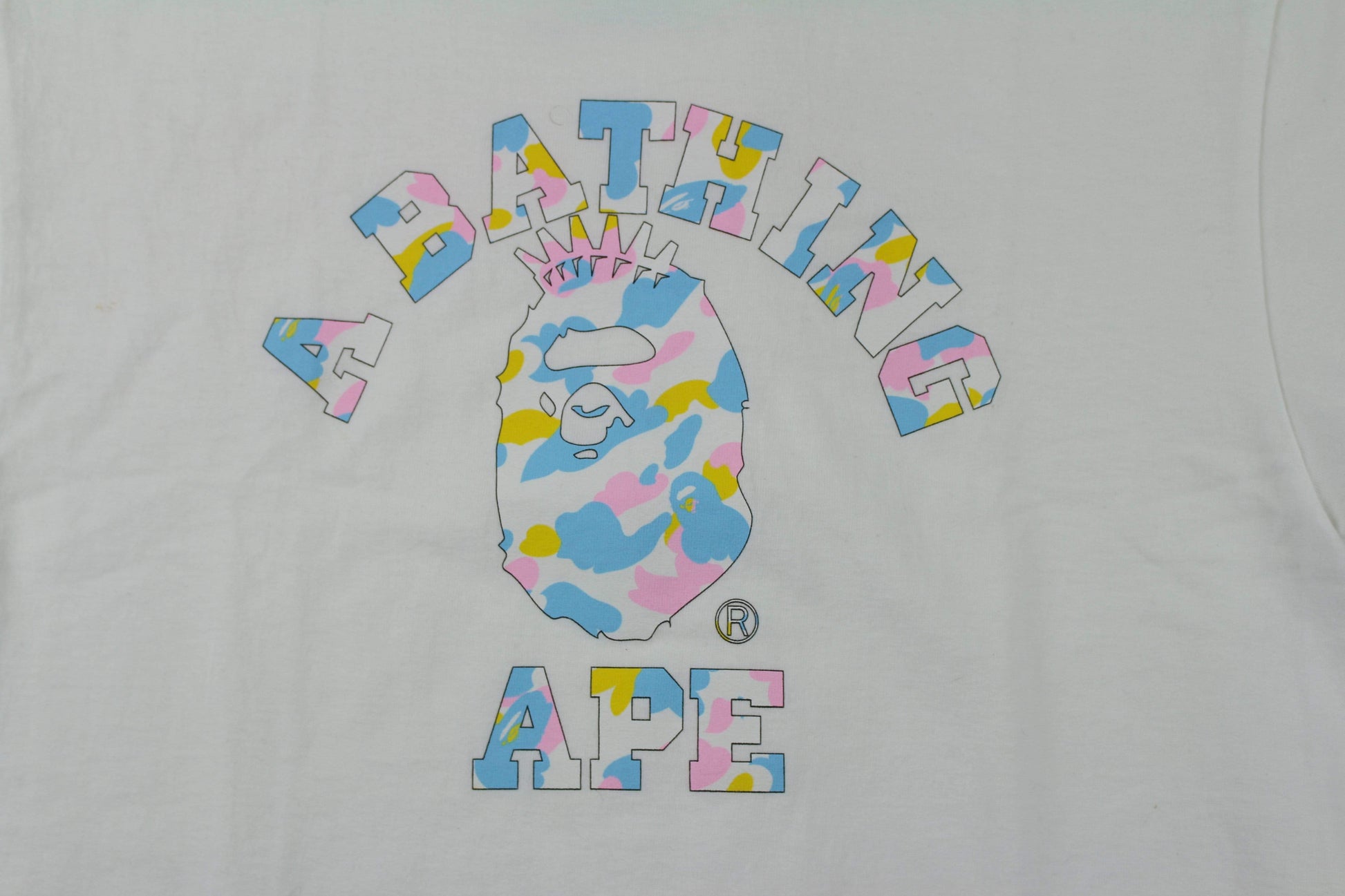 Bape NYC Candy Camo College Logo Tee White - SaruGeneral