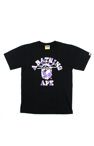 T-shirt Bape NYC violet camouflage avec logo universitaire noir