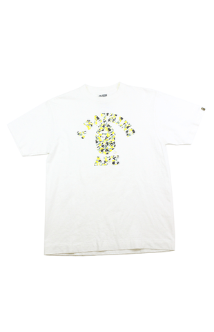T-shirt Bape NYC jaune gris camouflage avec logo universitaire blanc