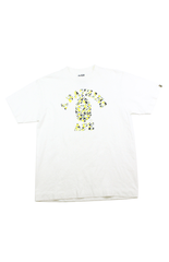 T-shirt Bape NYC jaune gris camouflage avec logo universitaire blanc