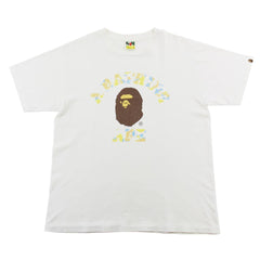 T-shirt Bape orange et bleu avec logo universitaire blanc