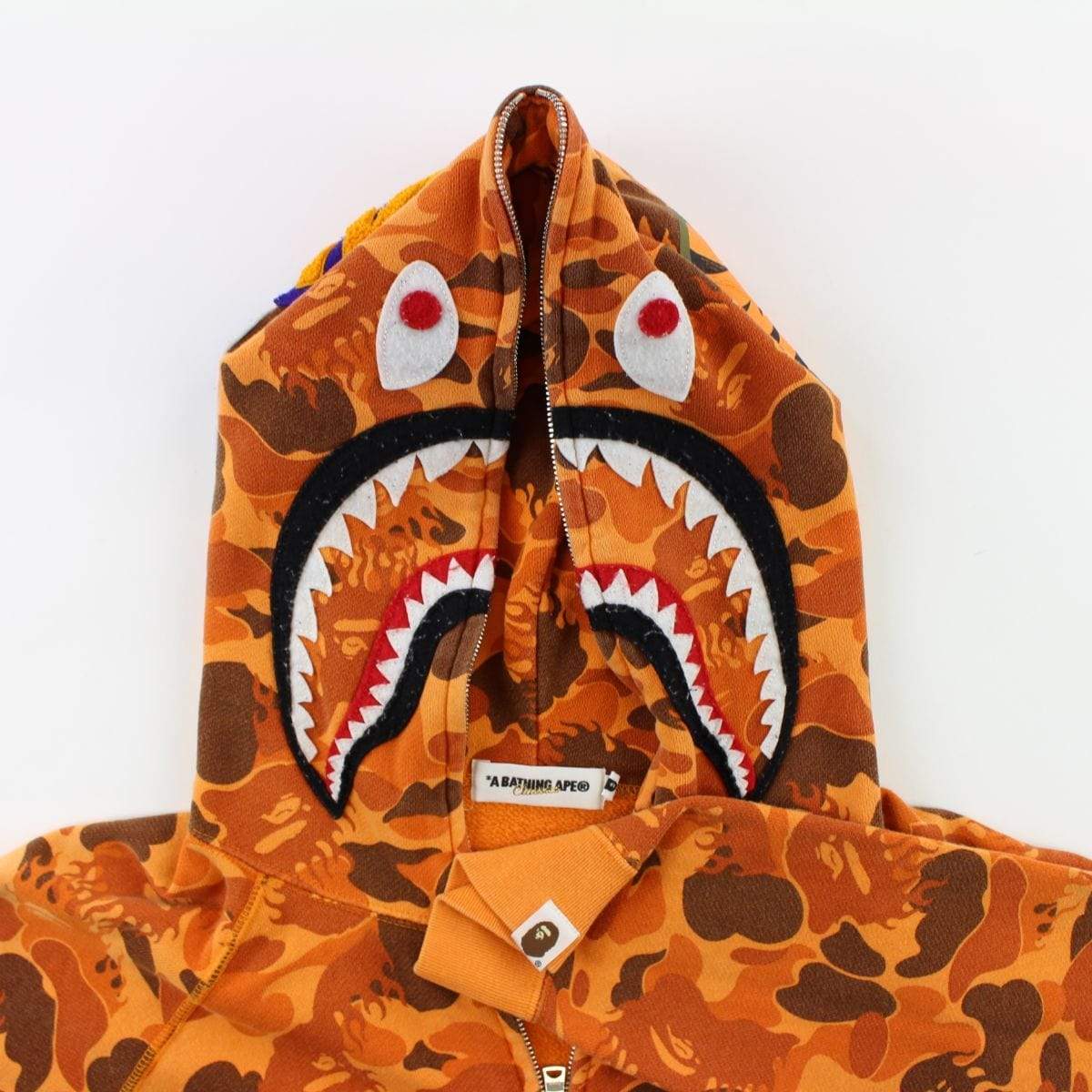 Bape Orange Flame Camo Shark Full Zip Hoodie - SaruGeneral