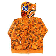 Sweat à capuche zippé Bape Orange Flame Camo Shark