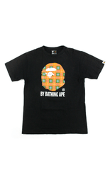T-shirt Bape à carreaux orange/vert avec logo Big Ape noir