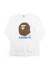 Bape Original Big Ape Logo Bleu Texte LS Blanc