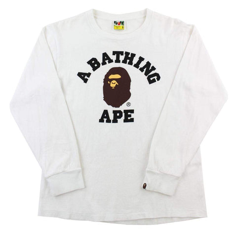 T-shirt à manches longues Bape original avec logo universitaire blanc