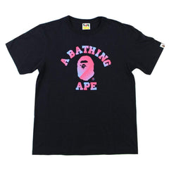 T-shirt Bape rose et bleu dégradé avec logo universitaire noir