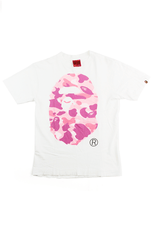 T-shirt Bape rose camouflage avec logo Big Ape blanc