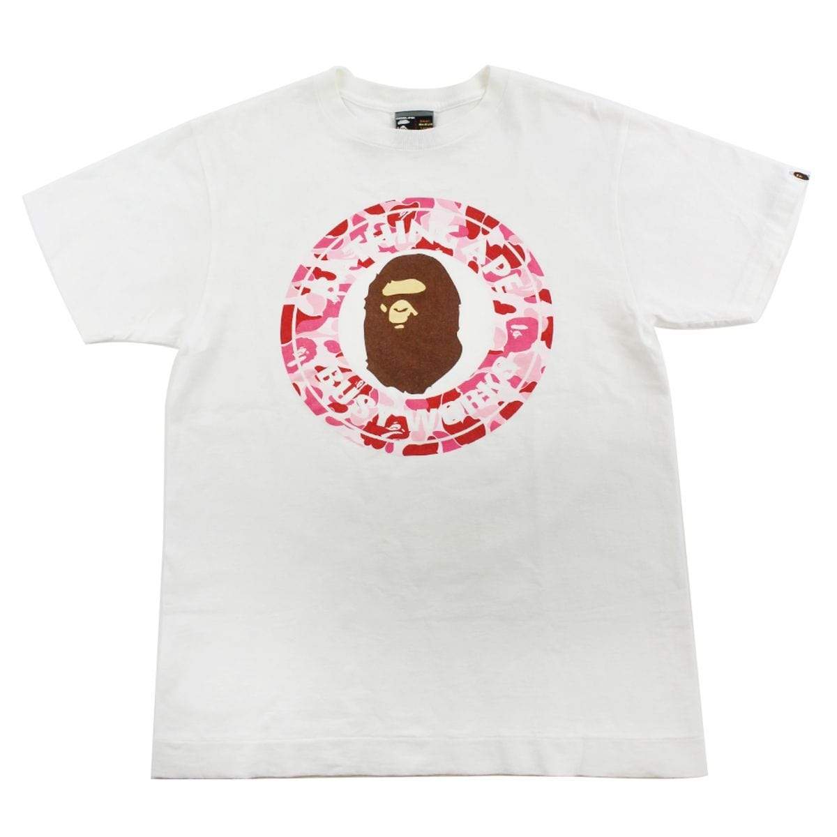 Bape Pink Camo Busy Works Logo Tee White - SaruGeneral