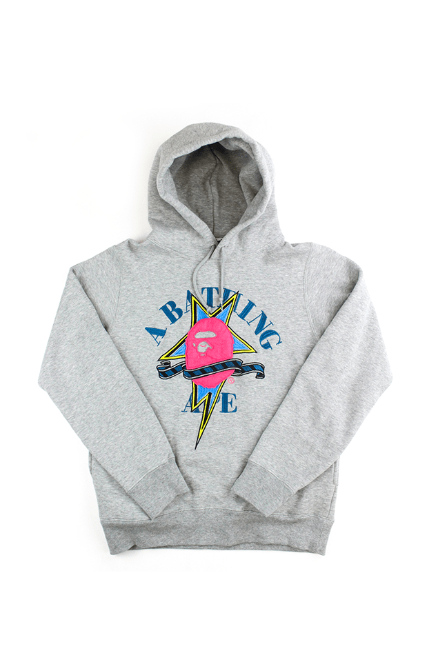 Bape Pink blue STA Embroided College Logo Hoodie Grey - SaruGeneral